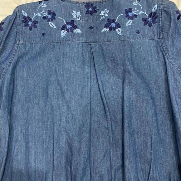 NWOT Copper Key Chambray Floral Embroidered Zip Up Bomber Jacket- Size Large - Picture 3 of 4